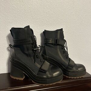 Converse Black Lace Up Boots with Chunky Heel